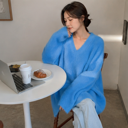 Oversized Knit Pullover Sweater – Women’s Loose Round Neck Long Sleeve Top for Cozy Autumn Winter Layering