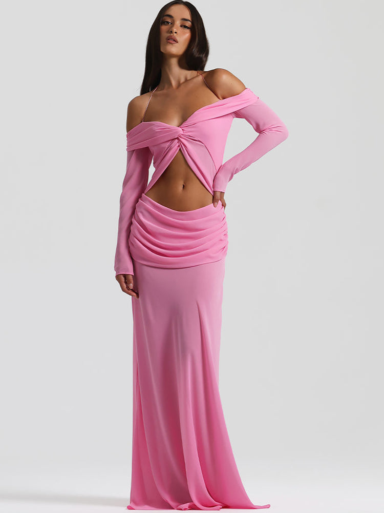 Sexy Off-Shoulder Hollow-Out Maxi Dress – Elegant Halter Long-Sleeve White Dress for Women, Slim Summer Vacation Beachwear & Evening Resort Outfits