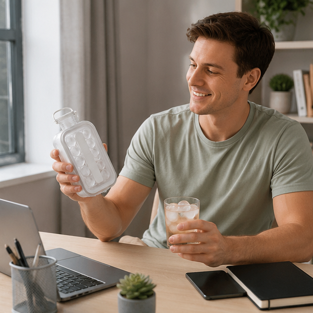 Portable Ice Puck Maker - Large Round Ice Mold for Whiskey, Coffee, Juice and Refreshing Summer Drinks