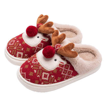 Women's Christmas Cartoon Slippers -Cozy Winter Indoor House Shoes with Cute Deer Design, Non-Slip Cotton Warm Slippers for Holiday Home Wear