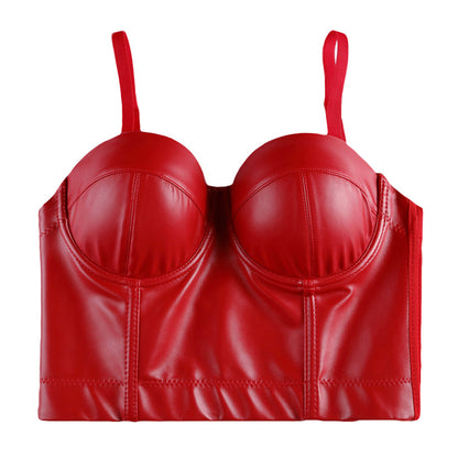 Women Leather Corset Top Crop Bustier – Gothic Bodice Push-Up Corselet Lingerie Party Crop Camis Top