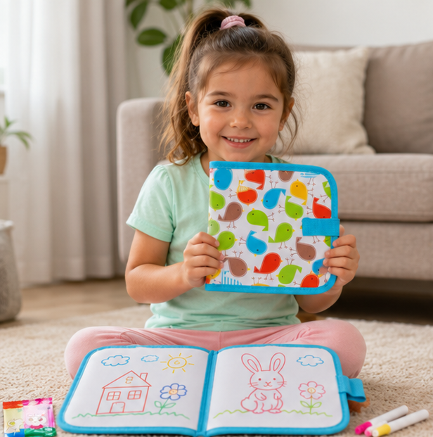 Reusable Doodle Drawing Book-Erasable Coloring and Writing Activity Set for Toddlers Travel Learning and Creative Play
