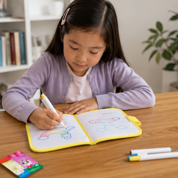 Reusable Doodle Drawing Book-Erasable Coloring and Writing Activity Set for Toddlers Travel Learning and Creative Play