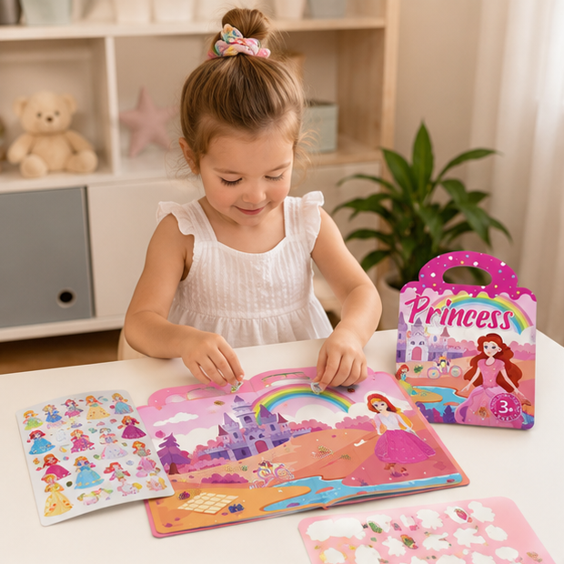 Reusable Sticker Activity Book - Montessori Travel Toy with Multi-Themed Bubble Stickers for Creative Learning