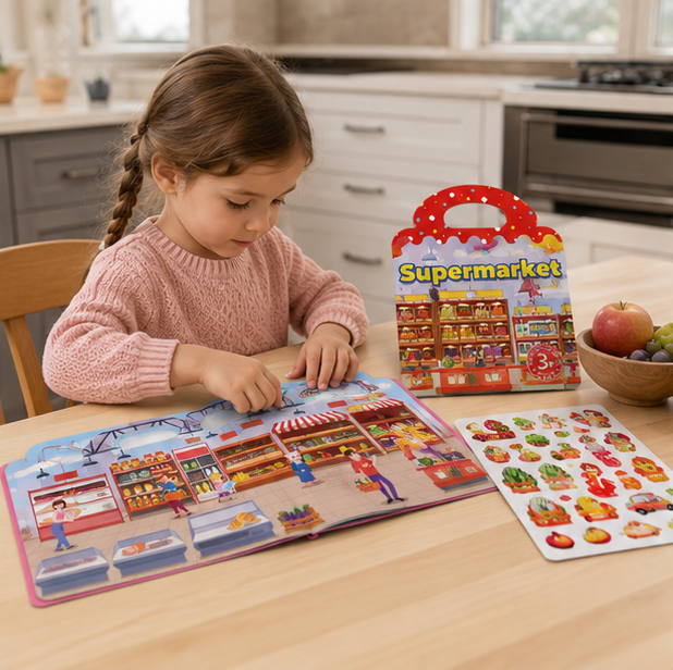Reusable Sticker Activity Book - Montessori Travel Toy with Multi-Themed Bubble Stickers for Creative Learning