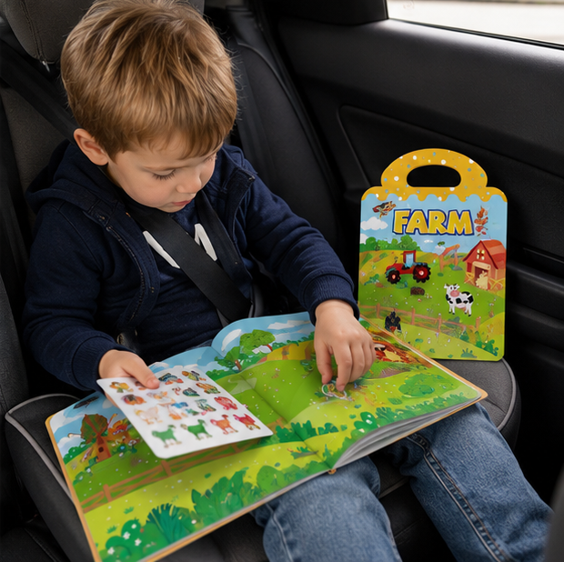 Reusable Sticker Activity Book - Montessori Travel Toy with Multi-Themed Bubble Stickers for Creative Learning