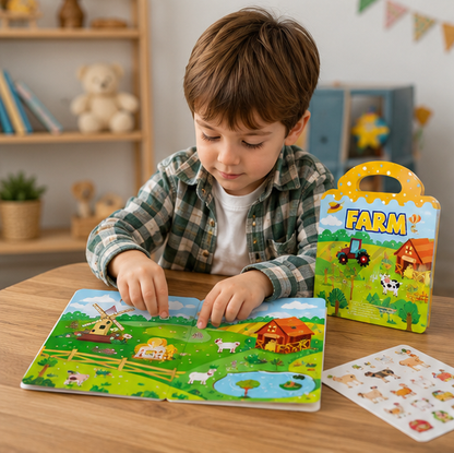 Reusable Sticker Activity Book - Montessori Travel Toy with Multi-Themed Bubble Stickers for Creative Learning