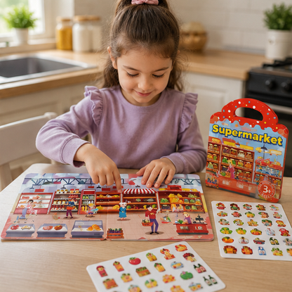 Reusable Sticker Activity Book - Montessori Travel Toy with Multi-Themed Bubble Stickers for Creative Learning