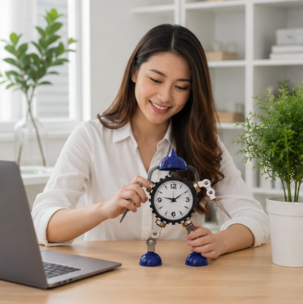 Robot Alarm Clock - Cute Metal Cartoon Desktop Clock for Kids, Students and Bedroom Decoration