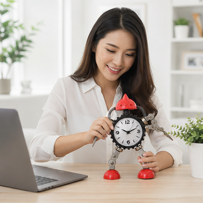 Robot Alarm Clock - Cute Metal Cartoon Desktop Clock for Kids, Students and Bedroom Decoration