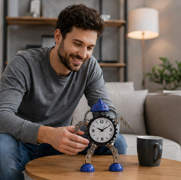 Robot Alarm Clock - Cute Metal Cartoon Desktop Clock for Kids, Students and Bedroom Decoration