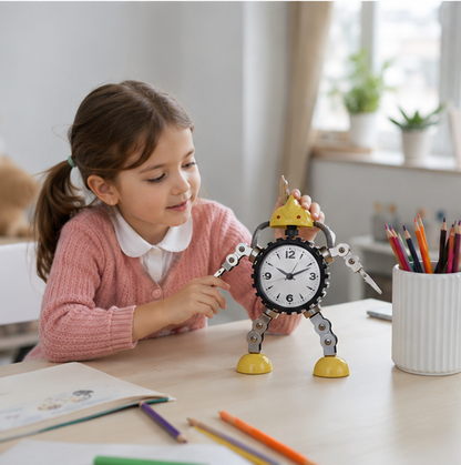 Robot Alarm Clock - Cute Metal Cartoon Desktop Clock for Kids, Students and Bedroom Decoration