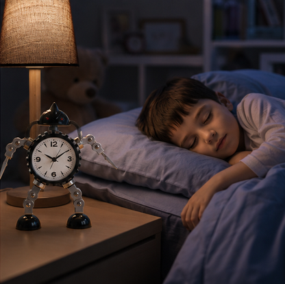 Robot Alarm Clock - Cute Metal Cartoon Desktop Clock for Kids, Students and Bedroom Decoration