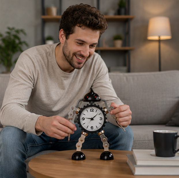 Robot Alarm Clock - Cute Metal Cartoon Desktop Clock for Kids, Students and Bedroom Decoration