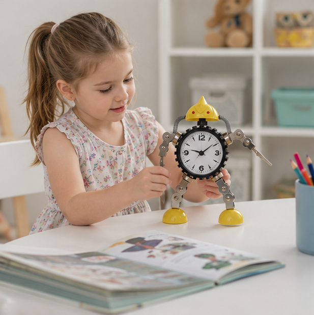 Robot Alarm Clock - Cute Metal Cartoon Desktop Clock for Kids, Students and Bedroom Decoration