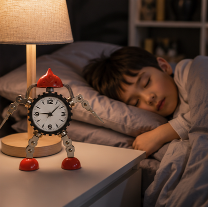 Robot Alarm Clock - Cute Metal Cartoon Desktop Clock for Kids, Students and Bedroom Decoration