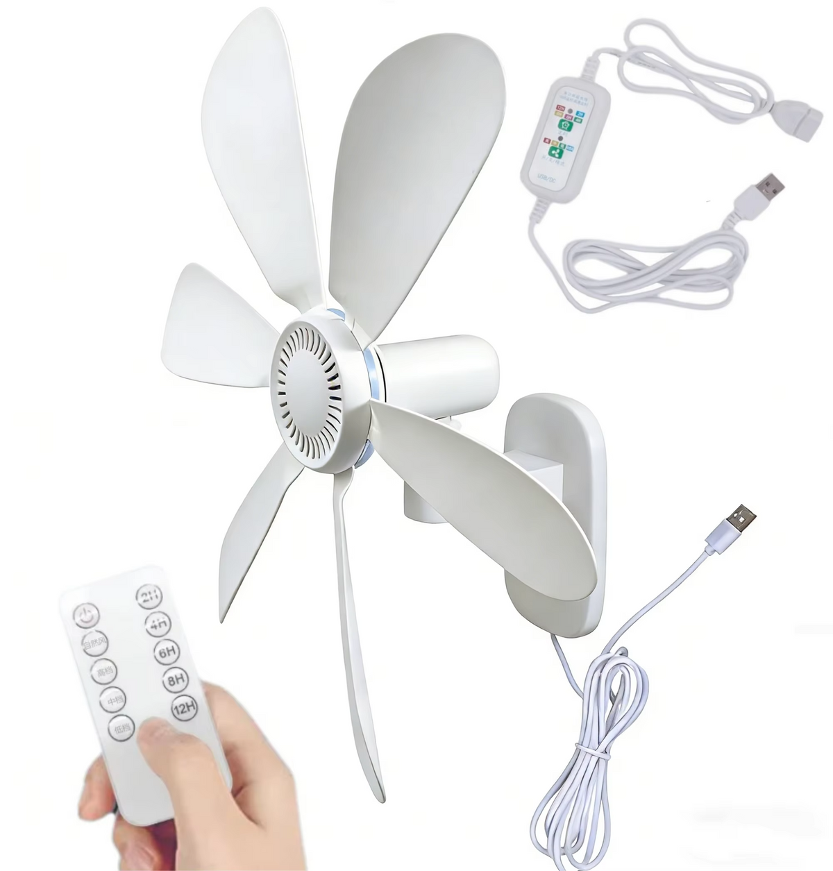 Wall Mount Fan with Remote Control – 16.5-Inch Quiet 5V USB Cooling Fan with 4 Speed Settings and Timer for Bedrooms, Kitchens and Small Spaces