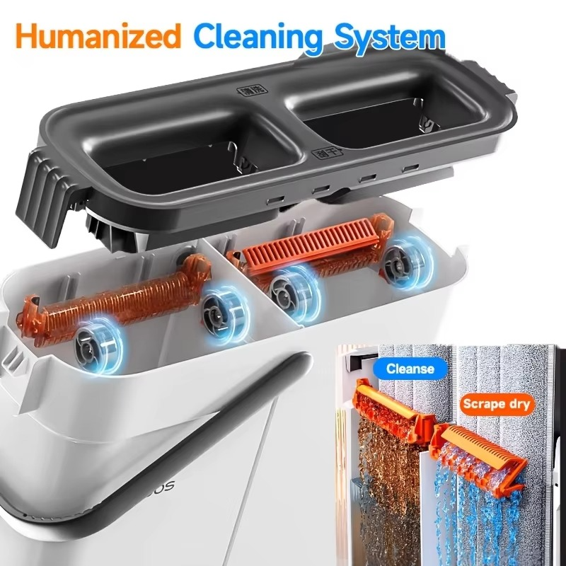 Spin Flat Mop and Bucket Set – 33cm Hands-Free Floor Cleaning System with Wet and Dry Separation for Hardwood, Tile, Bathroom and Home Cleaning