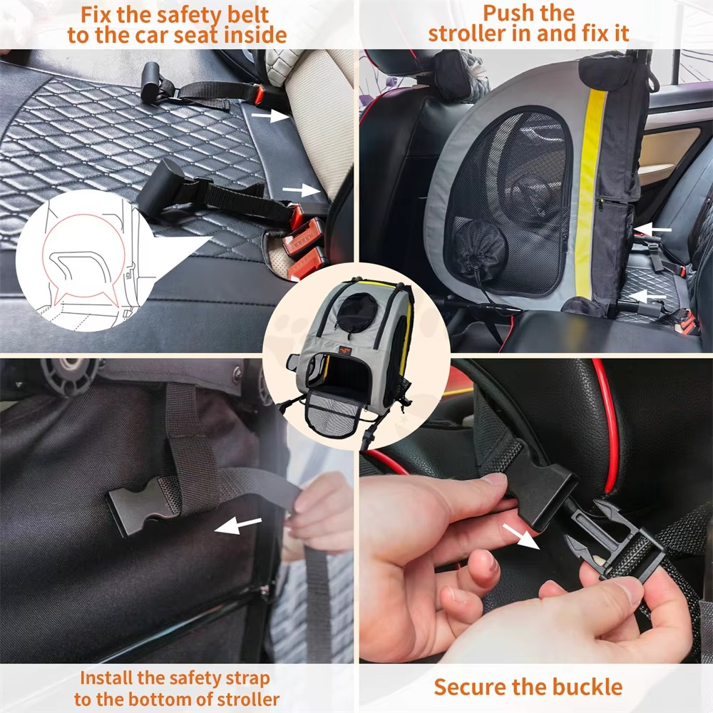 Collapsible Foldable Pet Stroller – 2-in-1 Dog & Cat Pushchair with Convertible Travel Crate and Car Seat for Small Pets