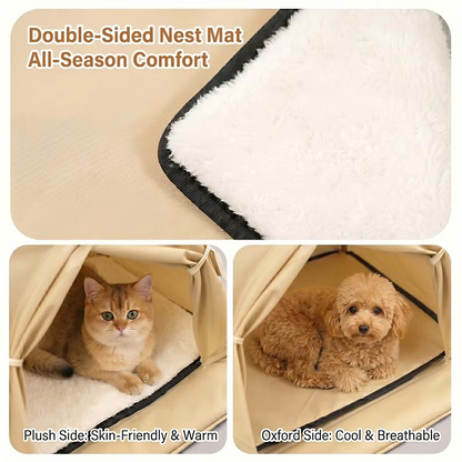 Portable Pet Tent Bed – Semi-Enclosed Oxford Fabric Shelter with Double-Sided Mat for Cats, Dogs, Indoor Resting and Outdoor Camping