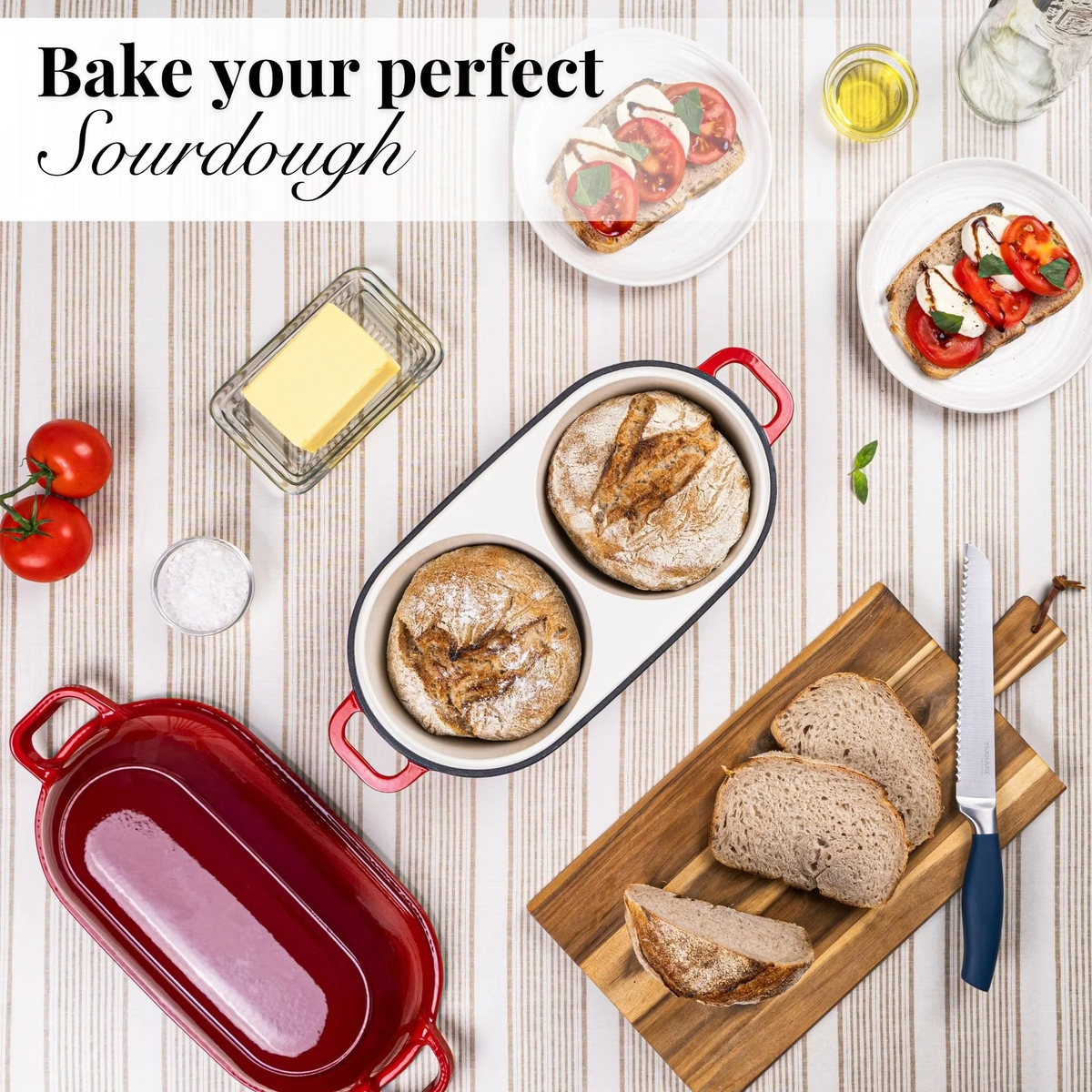 Enameled Cast Iron Bread Oven – 16.5cm Double Round Dutch Oven with Non-Stick Surface for Sourdough, Artisan Loaves and Home Baking