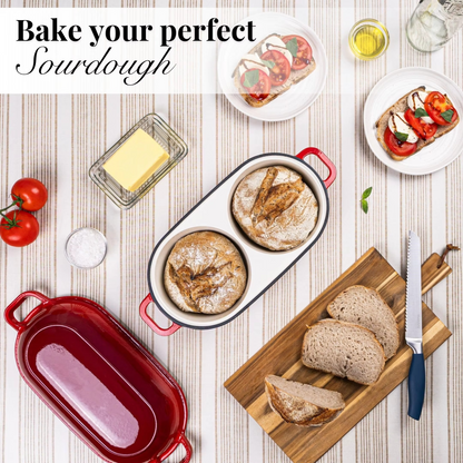 Enameled Cast Iron Bread Oven – 16.5cm Double Round Dutch Oven with Non-Stick Surface for Sourdough, Artisan Loaves and Home Baking