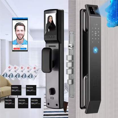 Face Recognition Smart Door Lock – 3D Keyless Digital Lock with Camera, Fingerprint & Password Unlock for Home and Office Security