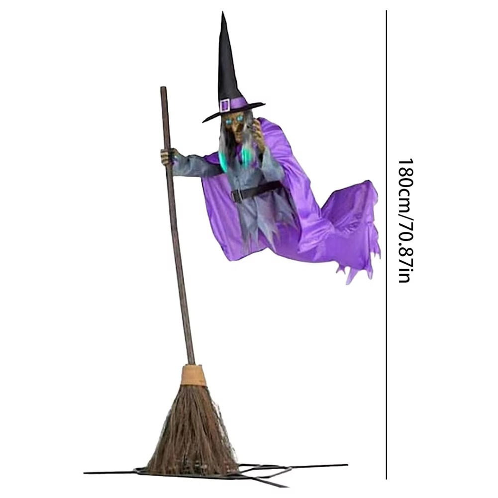 Halloween Flying Witch Decoration – Light-Up LED Hanging Witch with Creepy Screaming Sounds for Garden, Yard, Lawn and Indoor Halloween Displays