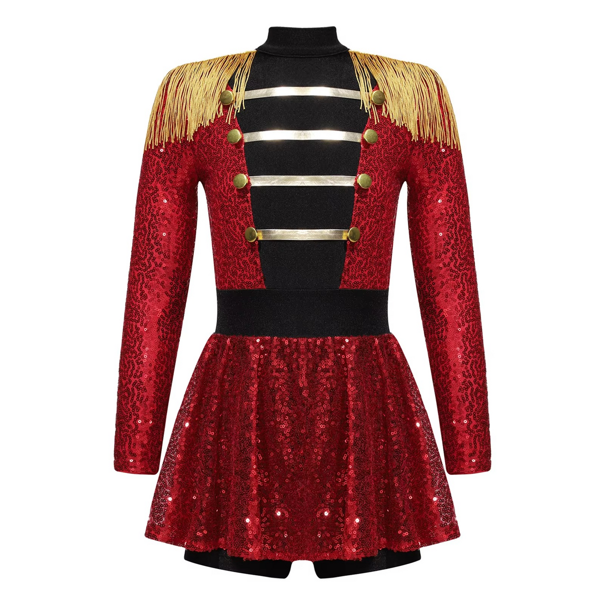 Girls Sequin Magician Costume – Circus Ringmaster Bodysuit Jumpsuit with Hat, Gloves & Magic Wand for Halloween, Stage Performances and Dress-Up