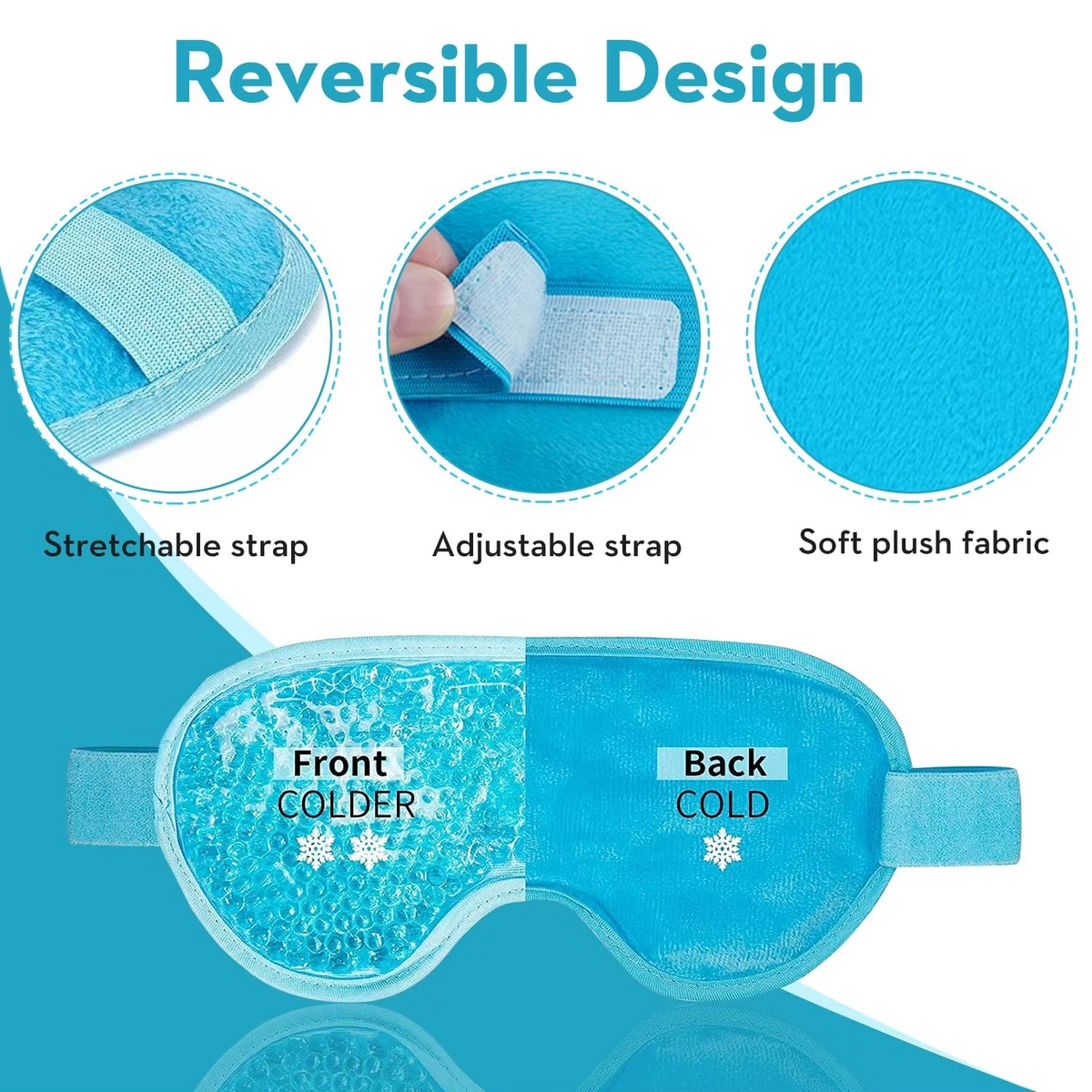 Reusable Gel Eye Mask – Cooling Cold Compress for Puffy Eyes, with Soft Plush Reverse Side