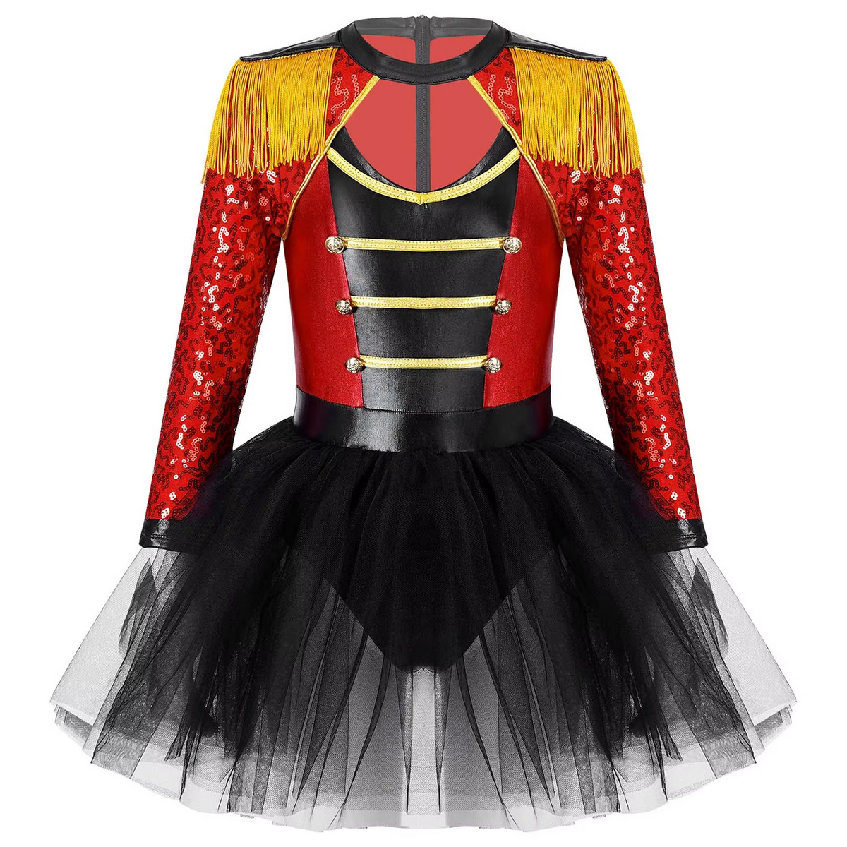 Girls Sequin Magician Costume – Circus Ringmaster Bodysuit Jumpsuit with Hat, Gloves & Magic Wand for Halloween, Stage Performances and Dress-Up