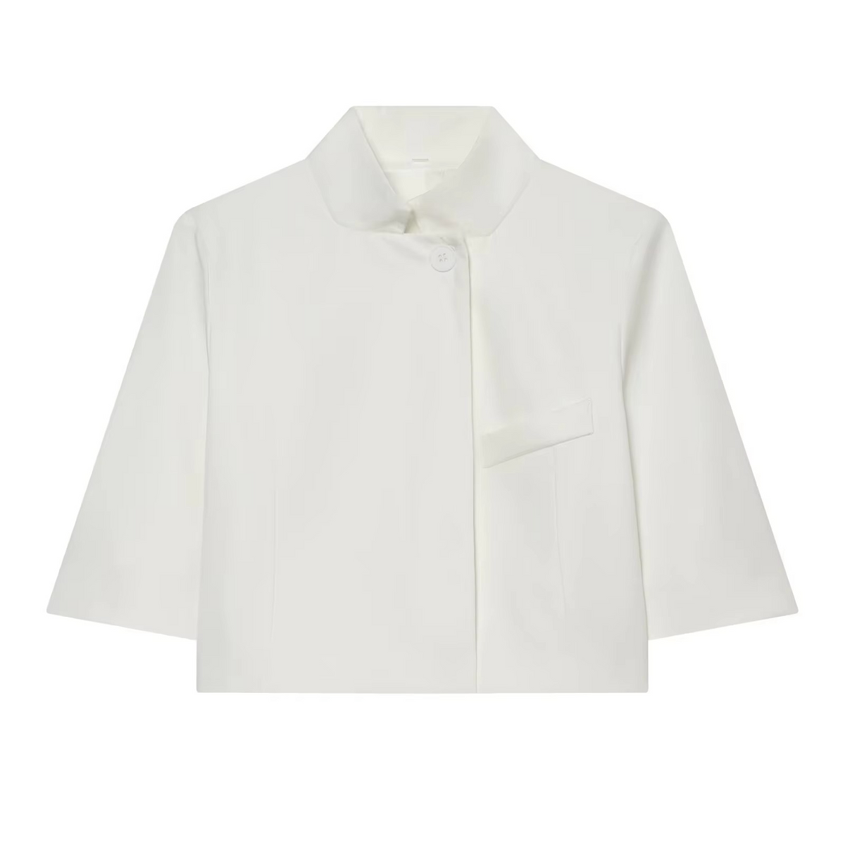 Women’s Cropped Blazer – Chic High-Neck Short-Sleeve Jacket with Button Detail for Spring, Summer, Office Wear and Casual Outfits
