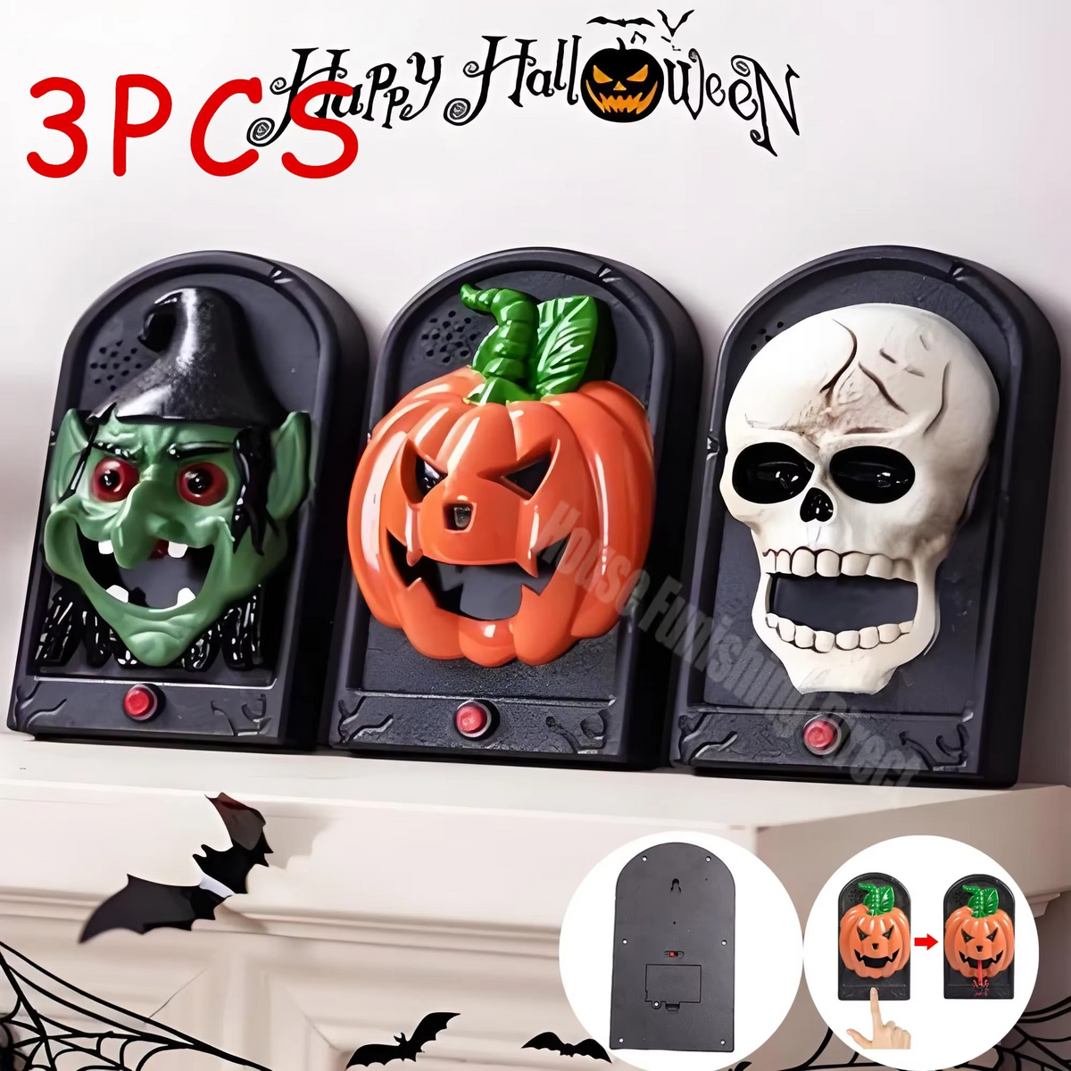 Animated Halloween Haunted Doorbell – Moving Eyeball Decoration with Spooky Sound Effects for Front Doors, Haunted Houses and Halloween Party Decor