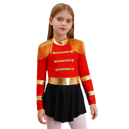 Girls Sequin Magician Costume – Circus Ringmaster Bodysuit Jumpsuit with Hat, Gloves & Magic Wand for Halloween, Stage Performances and Dress-Up