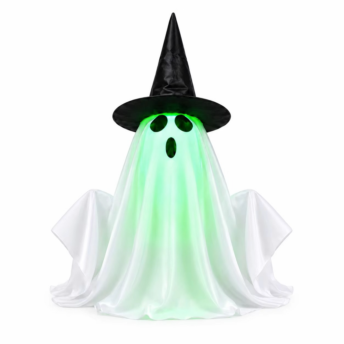 Rising Halloween Ghost Decoration – Animated Witch Hat Ghost with Glowing Green Face & Spooky Sound Effects for Tabletop, Haunted Houses and Parties
