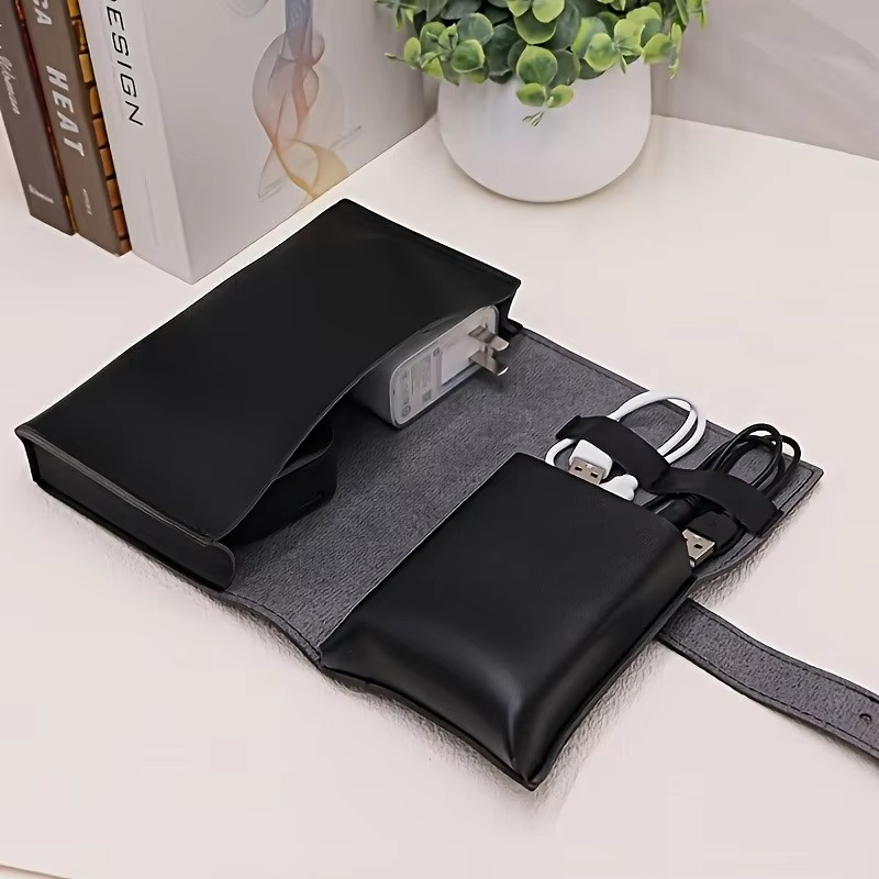 PU Leather Tech Organizer – Portable Multi-Compartment Travel Case for Cables, Chargers, Pens, Electronics and School Accessories