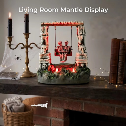 Swinging Skeleton Couple Decoration – LED Light-Up Animated Halloween Figurine for Spooky Village Displays, Tabletop Decor, Haunted Houses and Holiday Parties