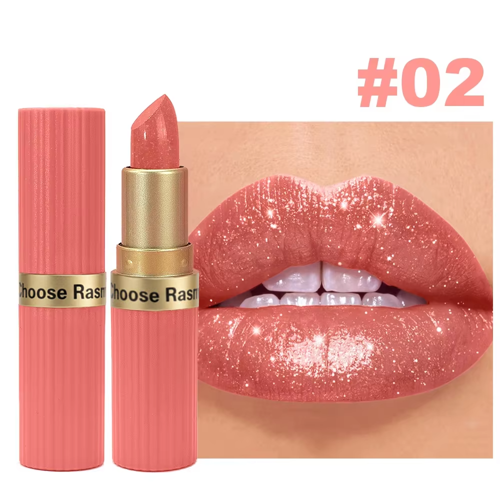 Pearlescent Pink Glitter Lipstick – Metallic Matte Shimmer Lip Color with Waterproof, Long-Lasting Finish for Sparkling Diamond-Look Makeup