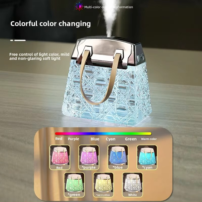 Crystal Bag Air Humidifier – 300ml USB Rechargeable Aroma Diffuser with Color Lights & Mist Sprayer for Home, Bedroom and Relaxation