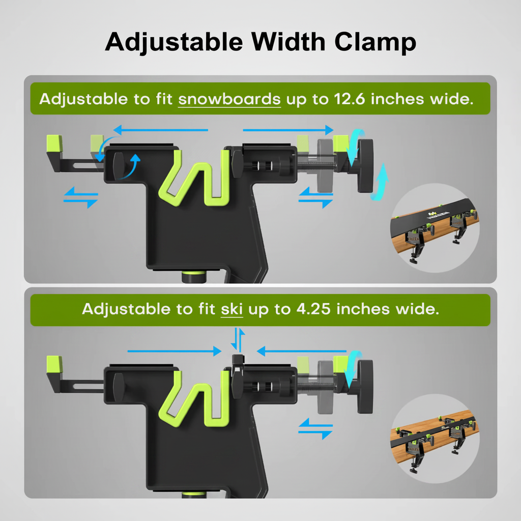 Adjustable Ski & Snowboard Tuning Vise – Stable Non-Slip Vice Grips for Horizontal & Vertical Waxing, Maintenance and Edge Tuning