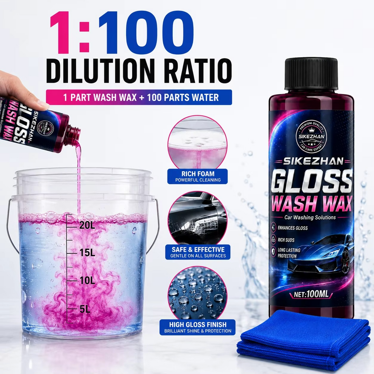 Extreme Foaming Car Wash Soap – 100ml Pink Bodywash & Wax Formula for Foam Cannons, Foam Guns and Bucket Washing