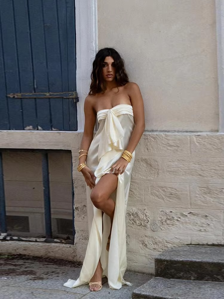 Women’s Elegant Satin Evening Gown – Sleeveless Backless Maxi Dress with Solid Color Design for Parties, Weddings, Formal Events and Summer Occasions