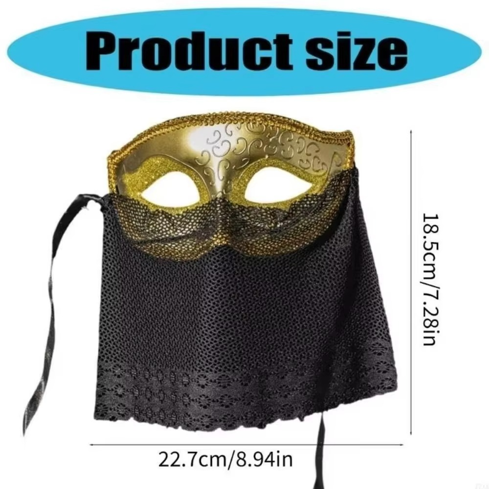 Venetian Half-Face Masquerade Mask – Retro Hollow-Out Design with Veil Details for Cosplay, Costume Parties, Live Performances and Halloween Events