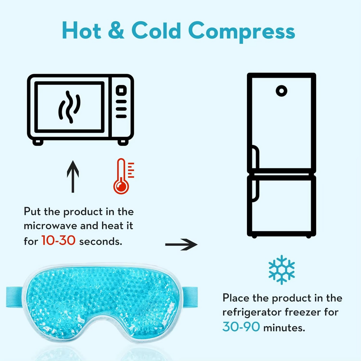 Reusable Gel Eye Mask – Cooling Cold Compress for Puffy Eyes, with Soft Plush Reverse Side