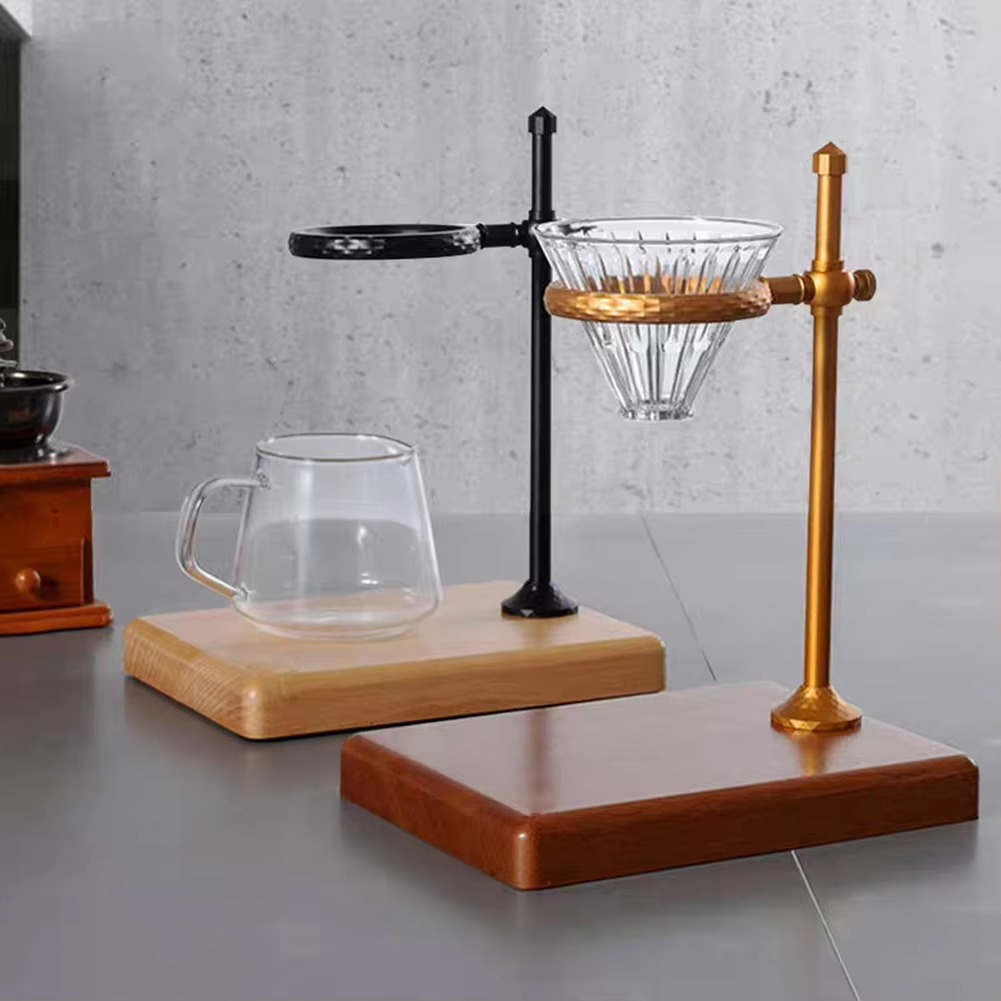 Aluminum Pour Over Coffee Stand – Rotatable Drip Filter Holder with Solid Wood Base for Manual Coffee Brewing, Home, Office and Travel Use