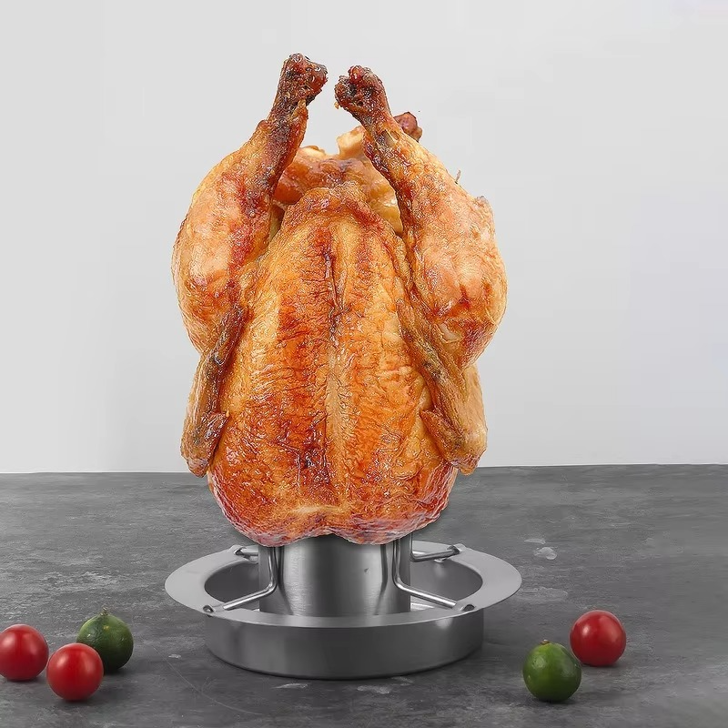 Stainless Steel Chicken Roaster Rack – Portable Removable Non-Stick Grilling Stand with BBQ Plate for Outdoor Barbecues, Roasting and Camping