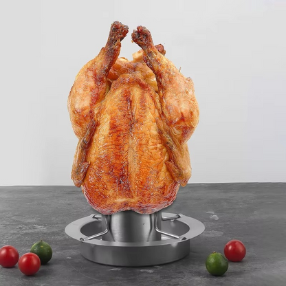 Stainless Steel Chicken Roaster Rack – Portable Removable Non-Stick Grilling Stand with BBQ Plate for Outdoor Barbecues, Roasting and Camping