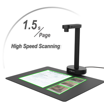 Portable Document Scanner – 16MP A4 USB Document Camera with Auto Deskewing for Books, Documents and Receipts, Compatible with Windows and macOS