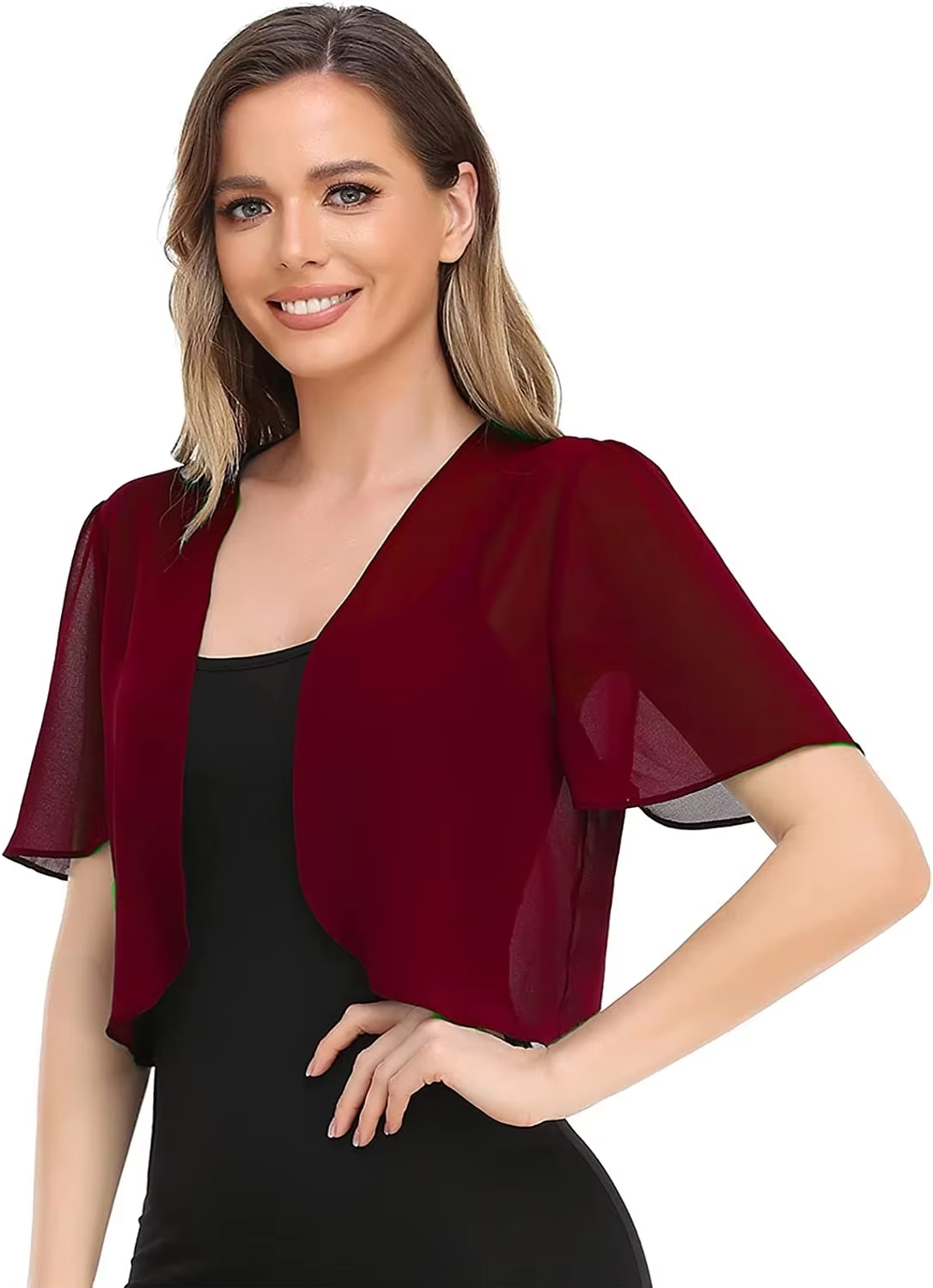 Women's Chiffon Cardigan – Sheer Short-Sleeve Bolero Shrug, Open Front Cropped Cardigan for Summer Dresses & Beach Cover-Ups