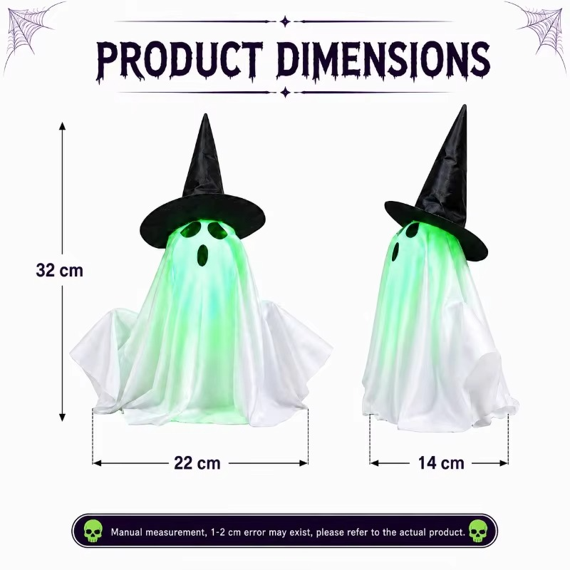 Rising Halloween Ghost Decoration – Animated Witch Hat Ghost with Glowing Green Face & Spooky Sound Effects for Tabletop, Haunted Houses and Parties